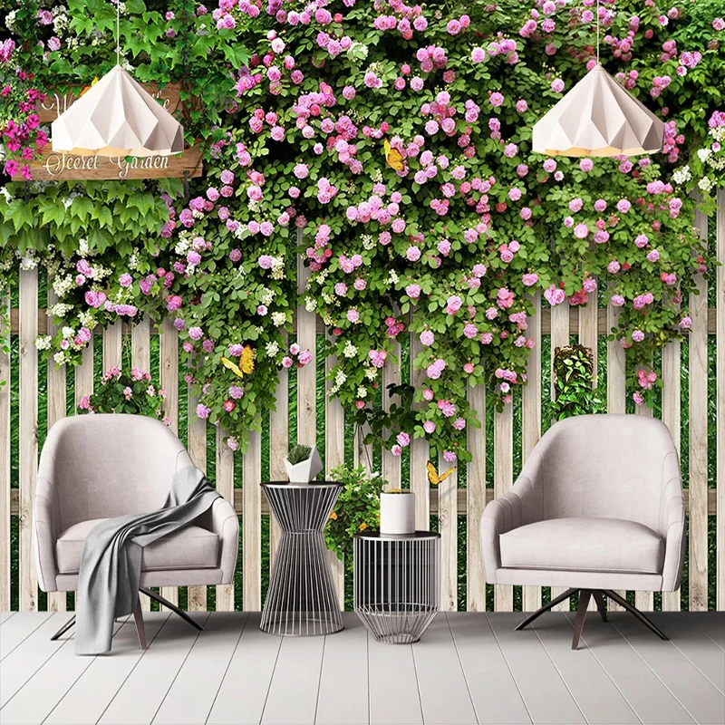 Пользовательские 3D фото обои фрески деревянная доска вьющийся стебель розы с