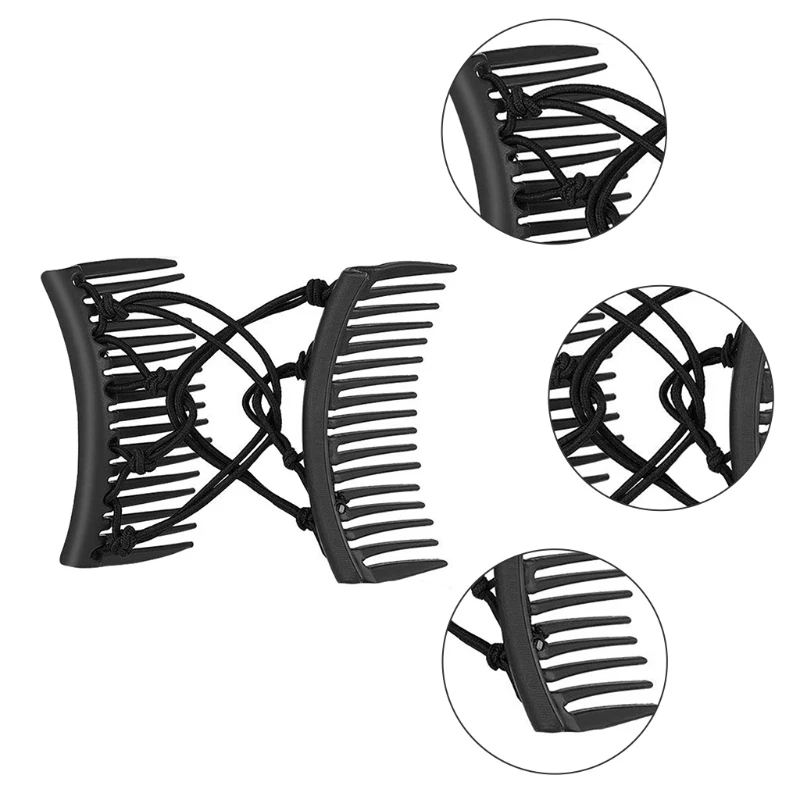

1/2Pcs Stretchy Knotted Double Comb Hair Clip Adjustable Elastic No Crease Hairpins Women Updo Ponytail Holder Barrettes
