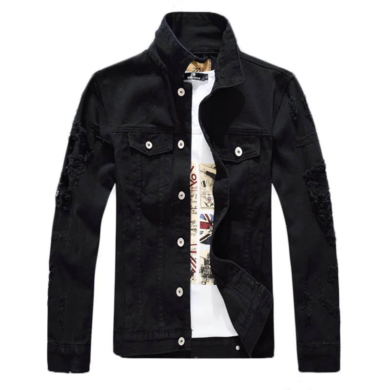 Джинсовая куртка мужская с потертостями однотонная из денима в стиле панк/хип