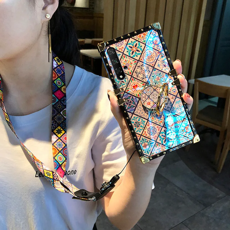 SYCASE роскошный blu ray квадратный чехол для телефона с кольцом для OPPO F11 Pro F7 F9 F3 чехол Национальный Стиль Чехол