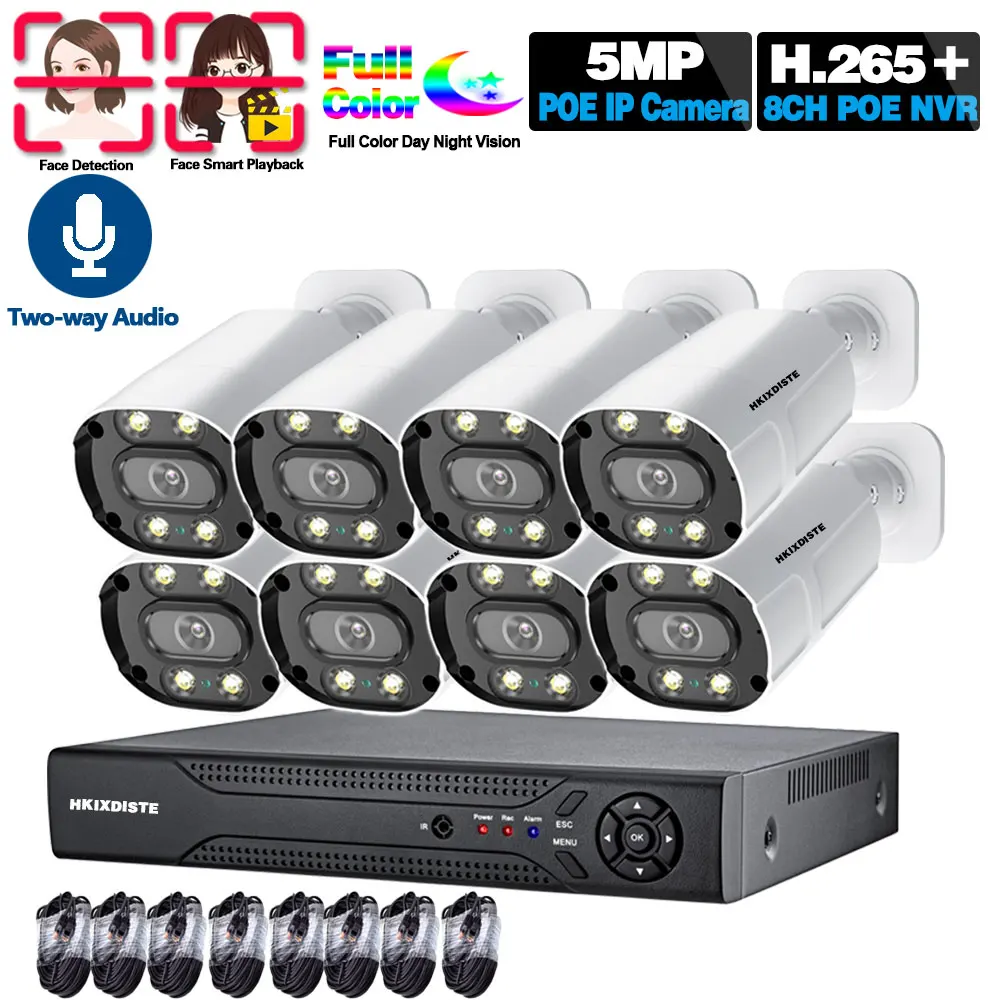 

8CH 5MP NVR Kit POE Security Camera System Outdoor Waterproof 2MP Two-way Audio IP Camera IR-Cut CCTV Video Surveillance System