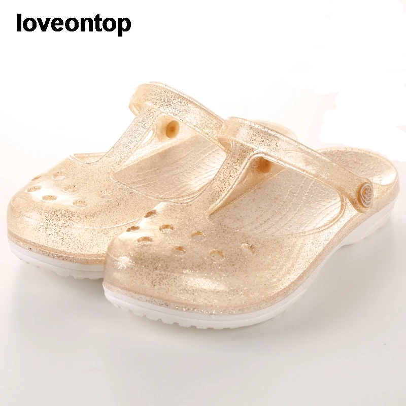 Новые летние женские сандалии Loveontop удобные сандалии-желе блестящих цветов на