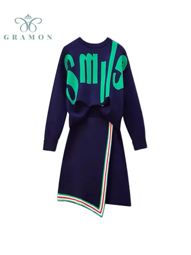 

Plus Size Conjuntos Skirts Suit Women Knittwear 2 Piece Set Pullover Sweater And High Waist Short Skirt 2021 Fall Winter Clothes