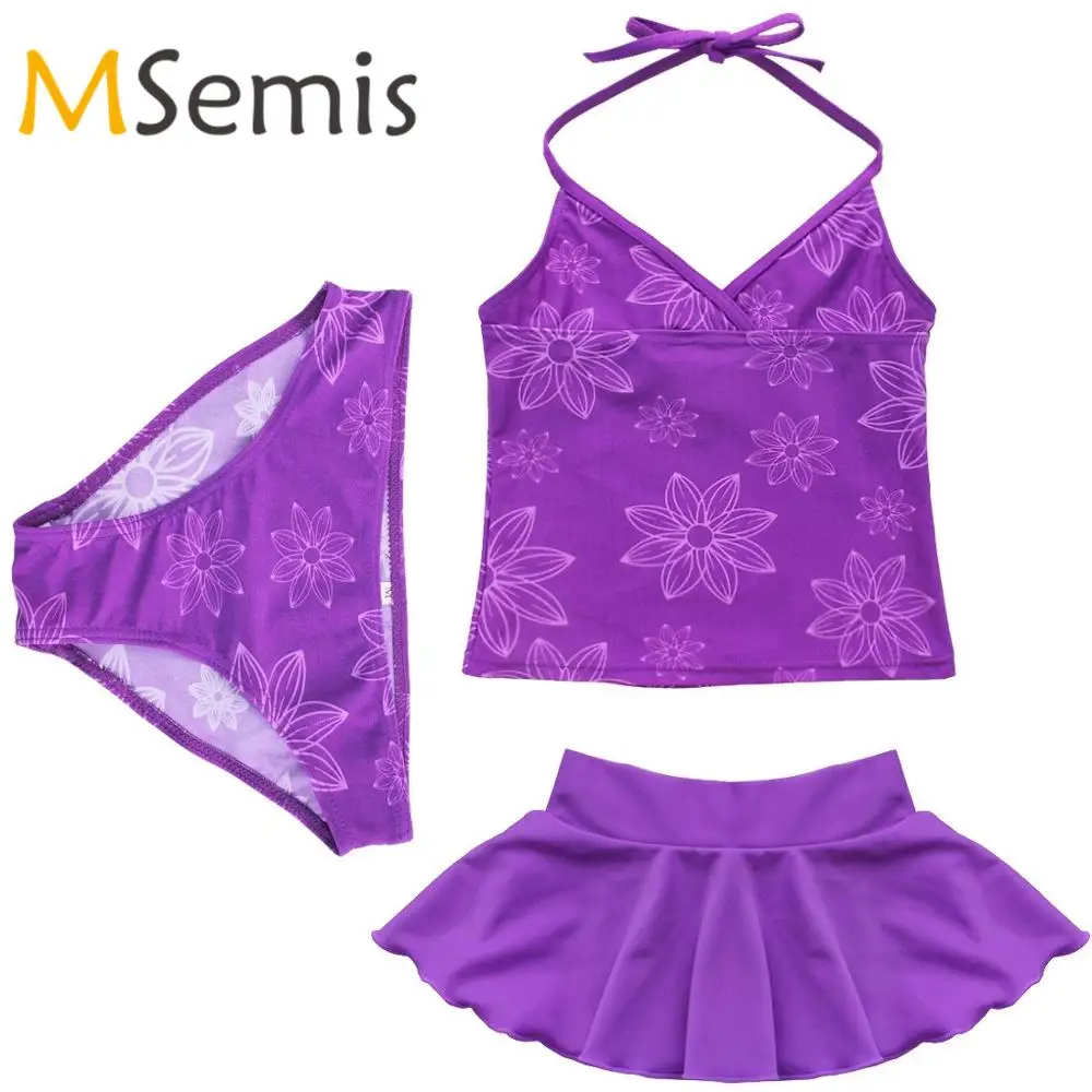 Детский танкини для девочек купальник летний комплекты фиолетовый топ с лямкой