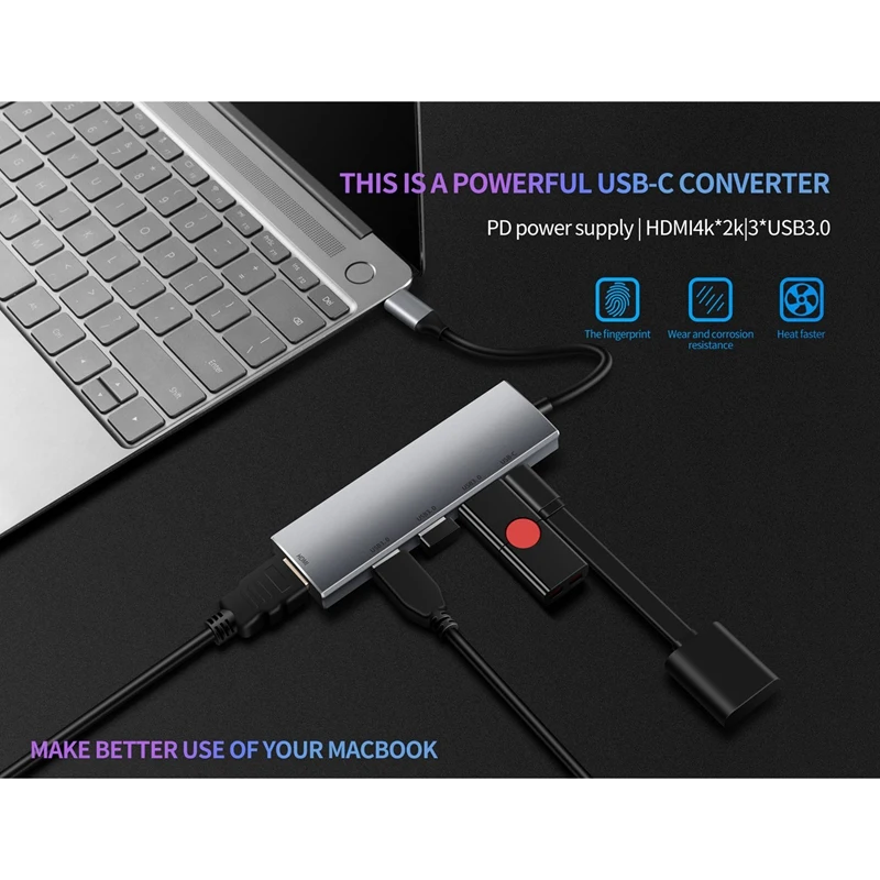 Концентратор USB C для Pro/Air 5-в-1 концентратор с 4K HDMI-совместимым 60 Вт зарядкой PD 3