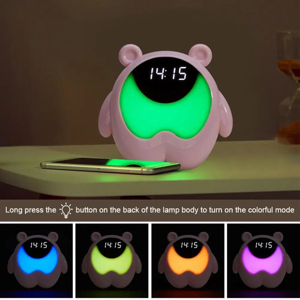 

Cute Bear Time Bedside Alarm Clock Night Light RGB Wake Up Motion Sensor Music Lamp For Kids Gifts Baby Children Bedroom Decor