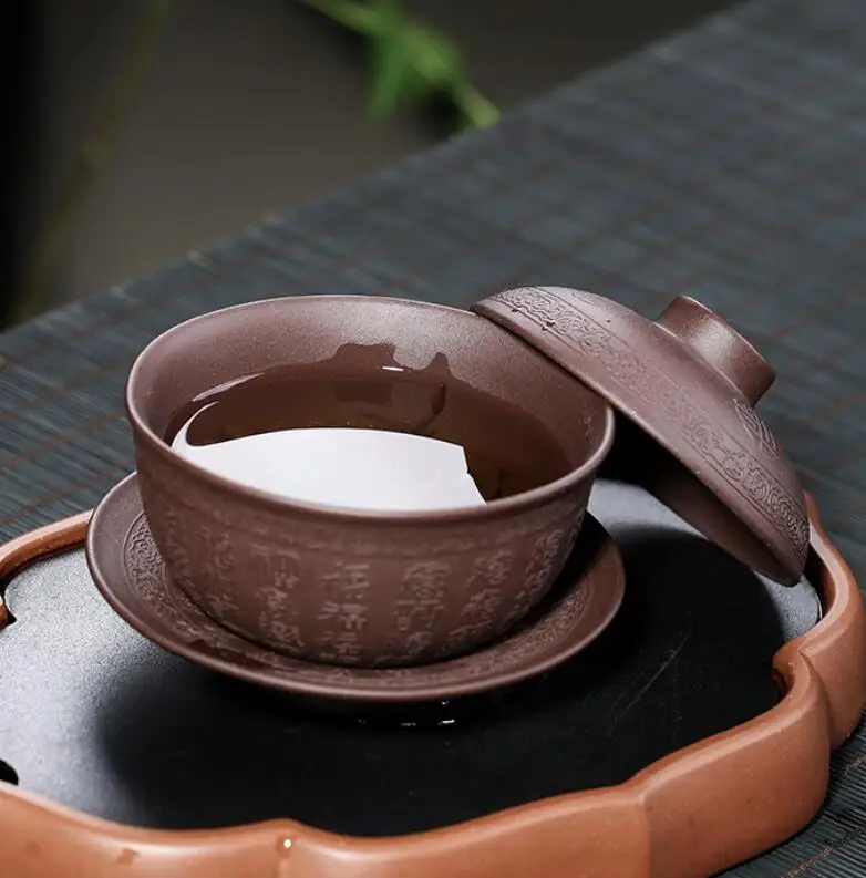 Чайная чашка YIXING ZISHA Gaiwan чайная из фиолетовой глины кунг фу зеленый чай Da Hong Pao