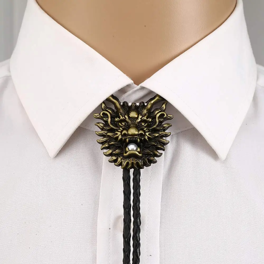 3D Chinese dragon head bolo tie for man cowboy western cowgirl lather rope zinc alloy necktie