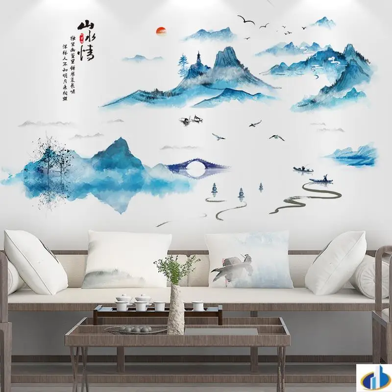 

Ink Painting Landscape Wall Stickers Vintage Room Decoration Poster Bedroom Living Room Decoration Aesthetic Home Office Decor