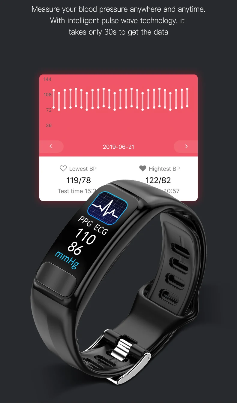 ECG PPG смарт-браслет здоровья спорт IP67 Водонепроницаемый сердечный ритм кровяное давление фитнес-трекер умный браслет для мужчин и женщин