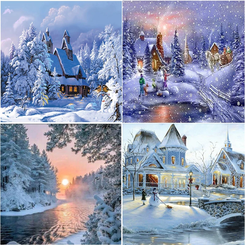 

Diamond Painting 5D DIY Full Drill Diamond Painting Embroidery Winter Snow Landscape Home Decor Kawaii Art Crafts Christmas Gift