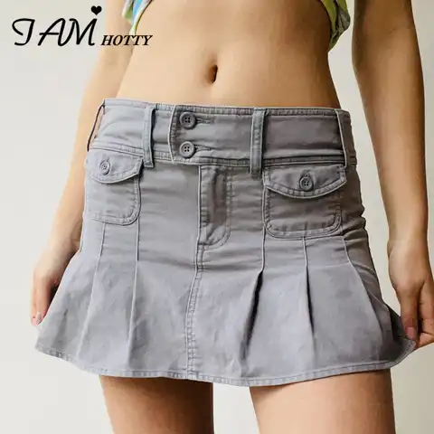 Плиссированная юбка IAMHOTTY Y2K в стиле гранж, короткие трапециевидные юбки с высокой талией, корейская модная одежда, винтажные штаны в японско...