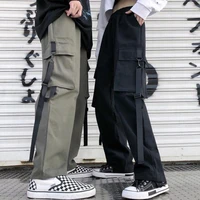 houzhou streetwear women cargo pants harajuku gothic loose korean style wide leg trousers techwear punk bf couple pants black