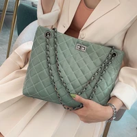 branded women handbag diamond lattice shoulder bag lock chain crossbody bags green pu leather tote bag ladies plaid shopper bag