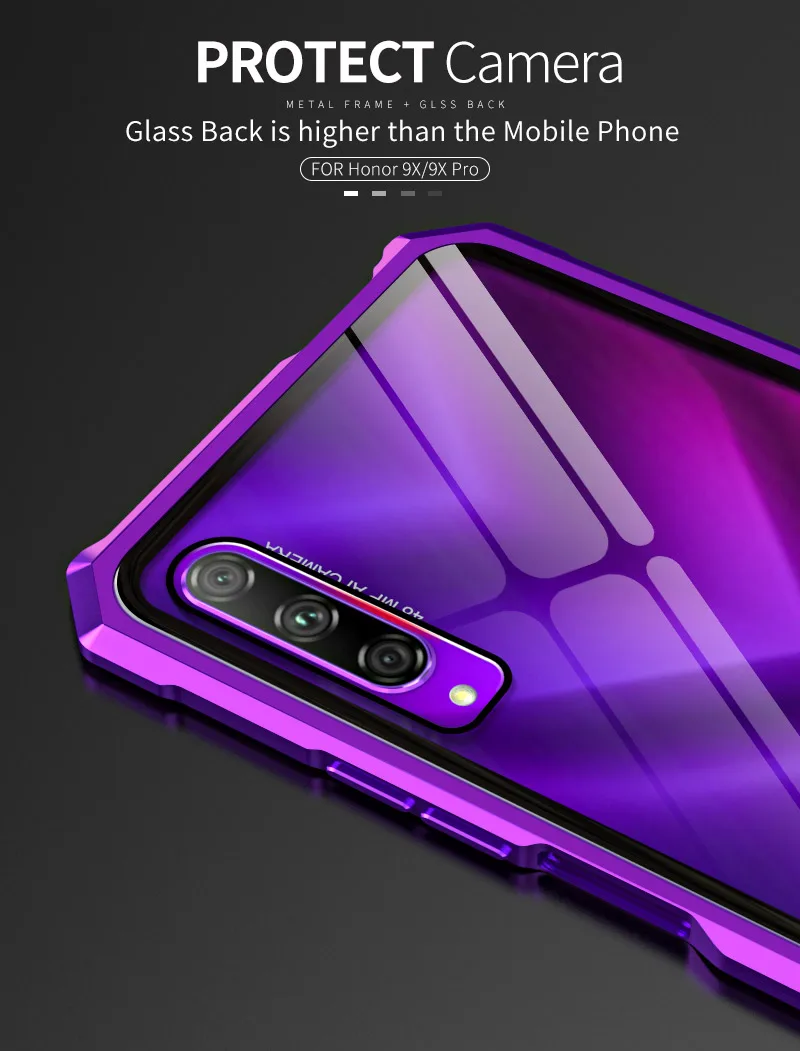 OMEVE для huawei Honor 9X чехол с металлической рамкой и закаленным стеклом задняя крышка для huawei Honor 9X Pro Чехол Honor 9X бампер чехол