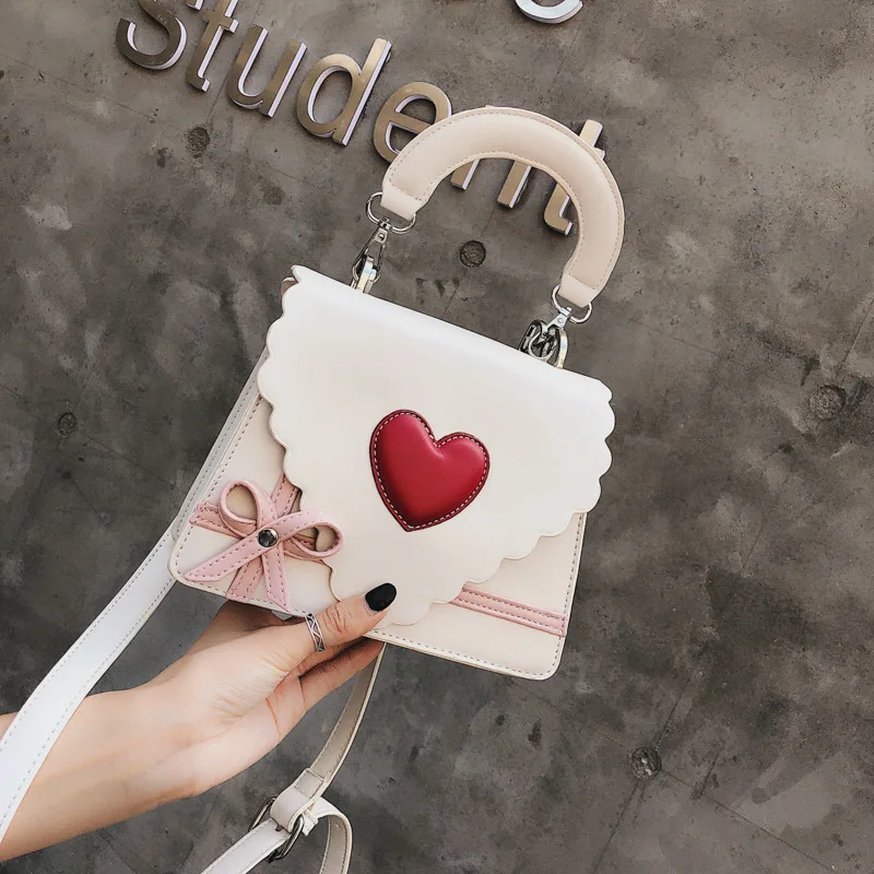 2019 Симпатичные розовые сумки через плечо с милым бантом и красным сердцем