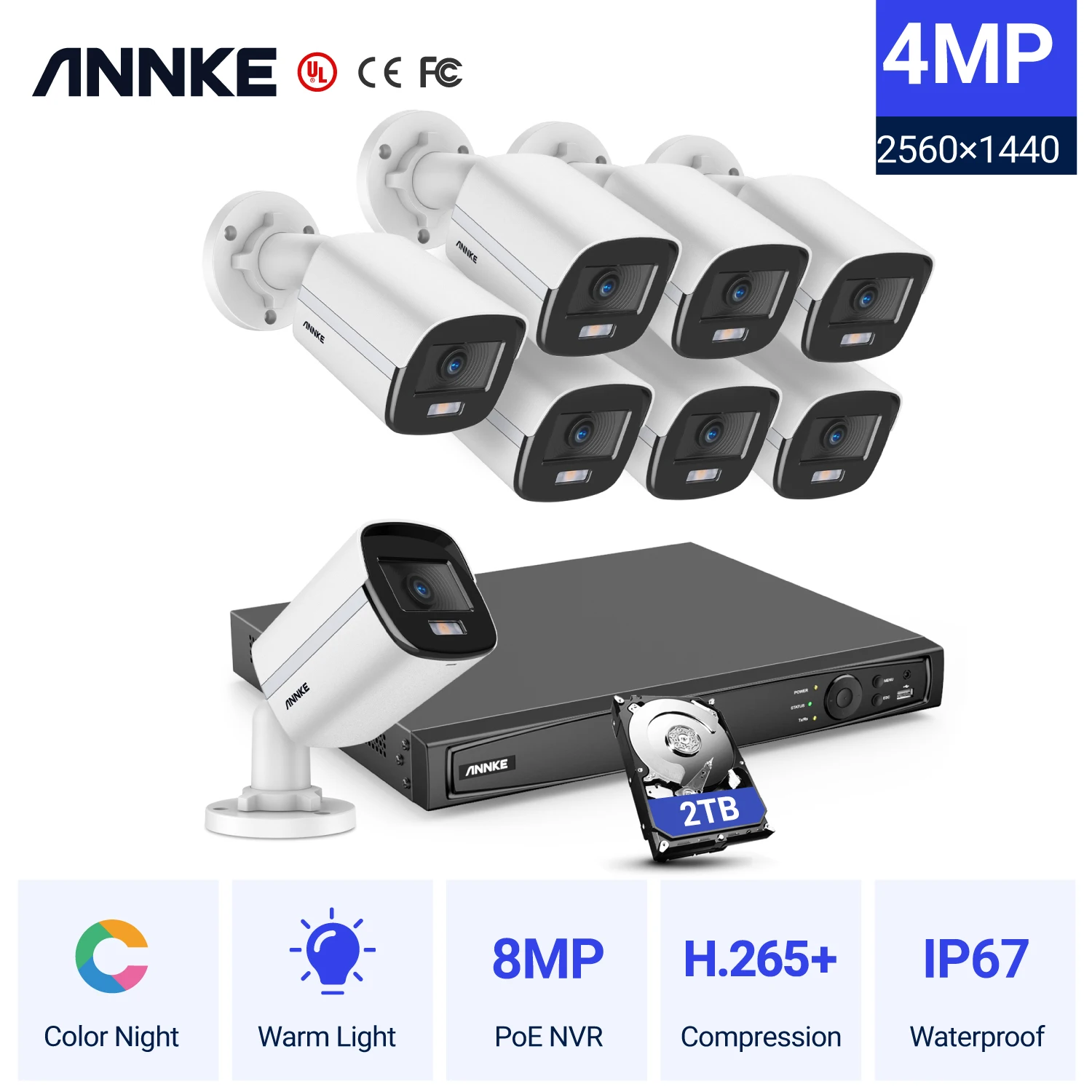 Система видеонаблюдения ANNKE NCK800 16 каналов PoE H.265 8x4 МП IP67|Система наблюдения| |