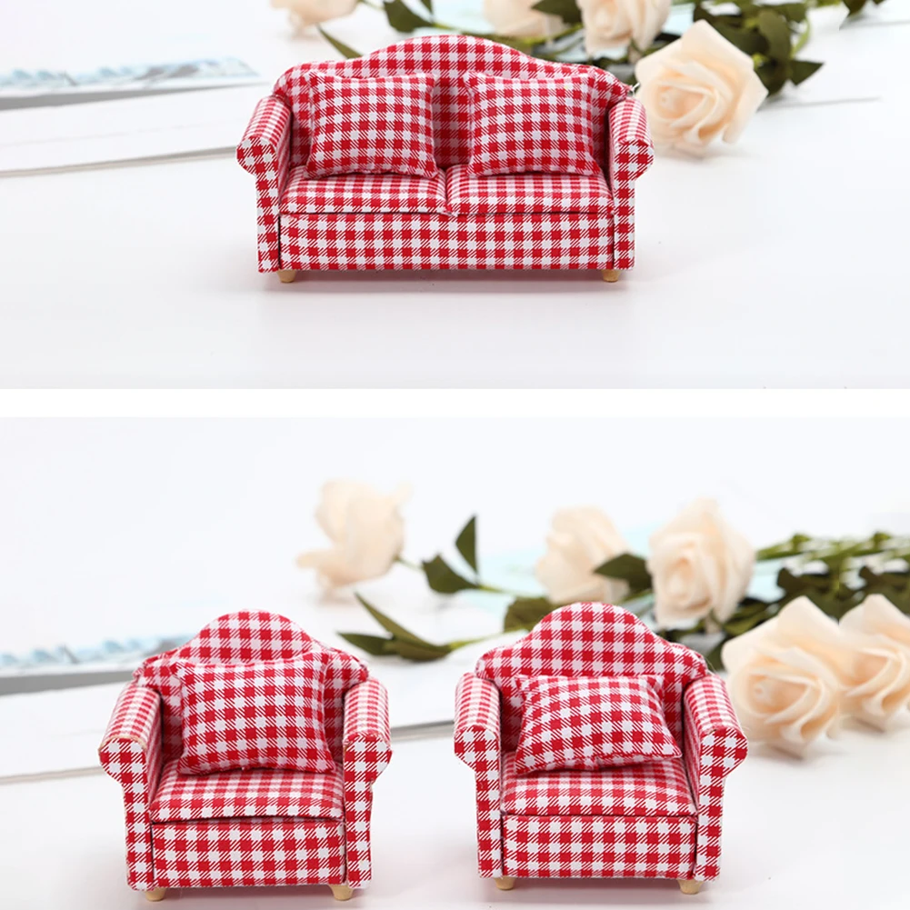

1/12 Doll House Mini Plaid Sofa Pillow Set Play Furniture Chair Model Decor DIY Miniature Furniture for Dollhouse Decor