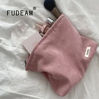 fudeam corduroy fashion women cosmetic bag toiletries organize storage travel handbag canvas female large capacity make up bag