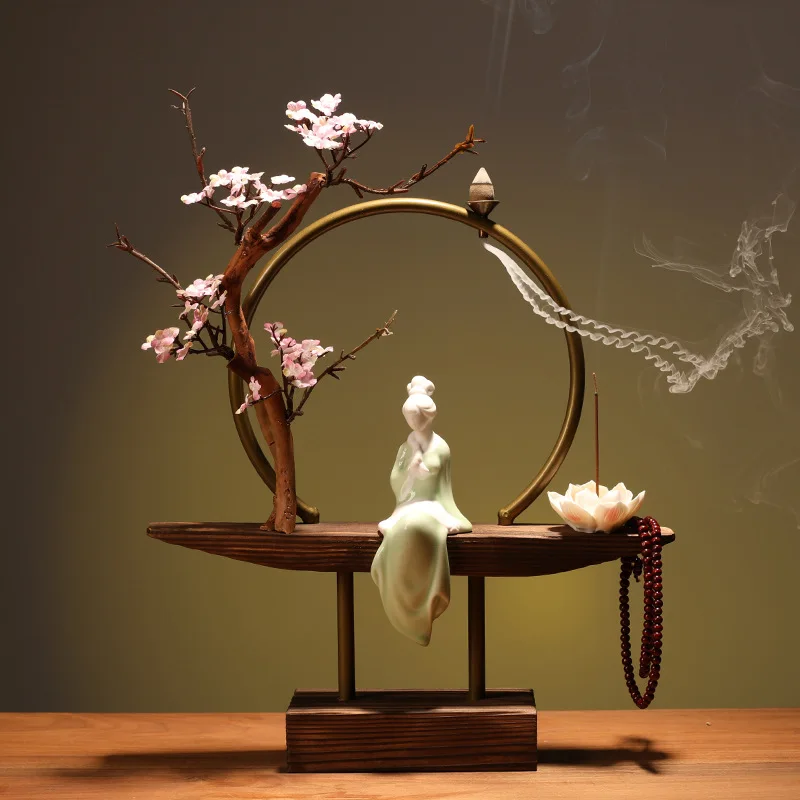 

Unique Retro Incense Burner Tree Woman Backflow Waterfall Incense Holder Oriental Incense Burner Lotus Incensario Home Decor