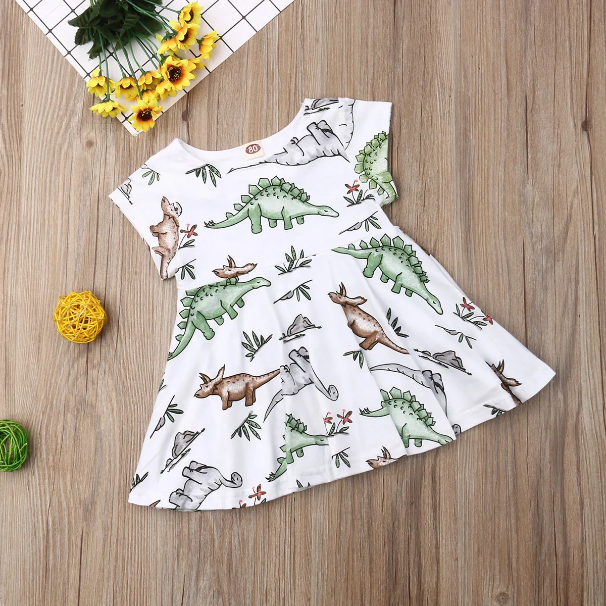 2019 платье с рисунком динозавра для маленьких девочек Летние вечерние платья
