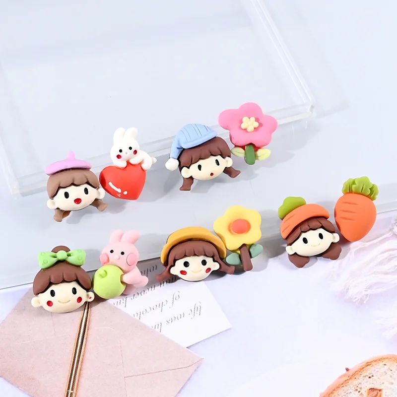 

10Pcs Kawaii Girl Flower Rabbit Resin Flatback Cabochon For Hair Bow Center Scrapbook Craft DIY Embellishments Accessories