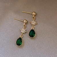 new vintage trendy geometric cz zircon vintage gold green stud earrings for women elegant christmas gifts korean fashion jewelry