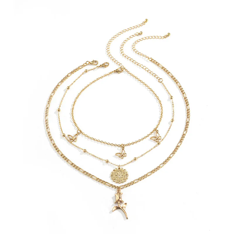 

TIMEONLY Layering Rose Flower Pendants Necklaces Silver Gold Color Metal Butterfly Small Link Chain Chokers for Women Jewellery
