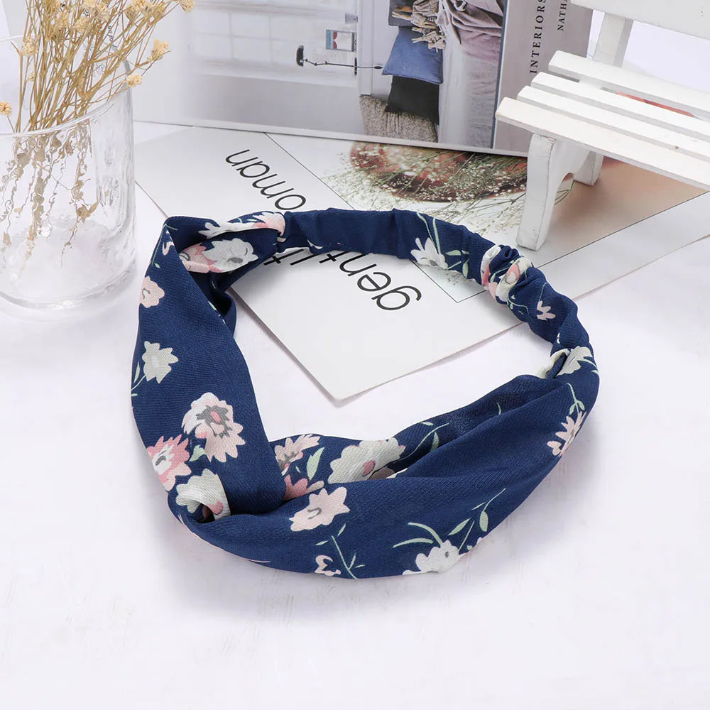 Hot Sale 1 pcs Women Fashion Elastic Stretch Plain Rabbit Bow Style Hair Band Headband Turban HairBand Hair Accessories - Цвет: navy blue
