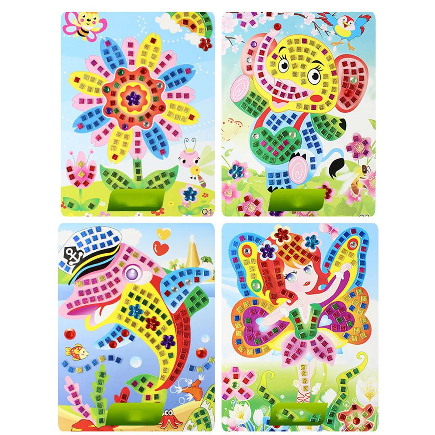 6PCS Mosaic DIY Diamond Art Stickers Handmade Craft Toy Puzzle Foam Crystal Paste Painting Educational Toys For Children Gifts | Игрушки и