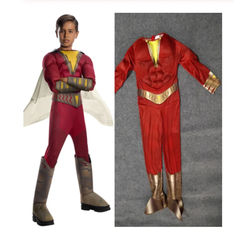 Новый детский костюм в стиле фильма Shazam комбинезон с плащом супергероя для