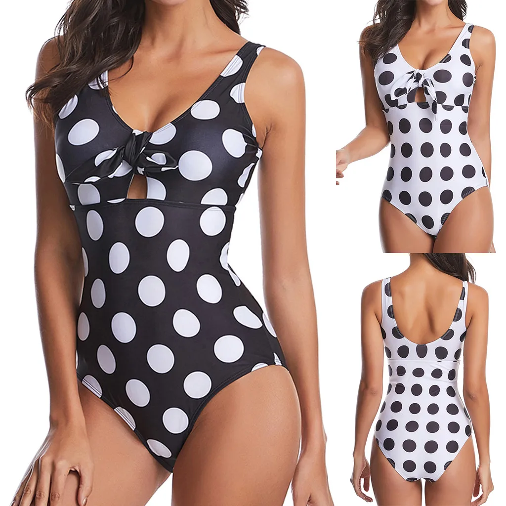 Цельный женский сексуальный купальник бикини большого размера в горошек с