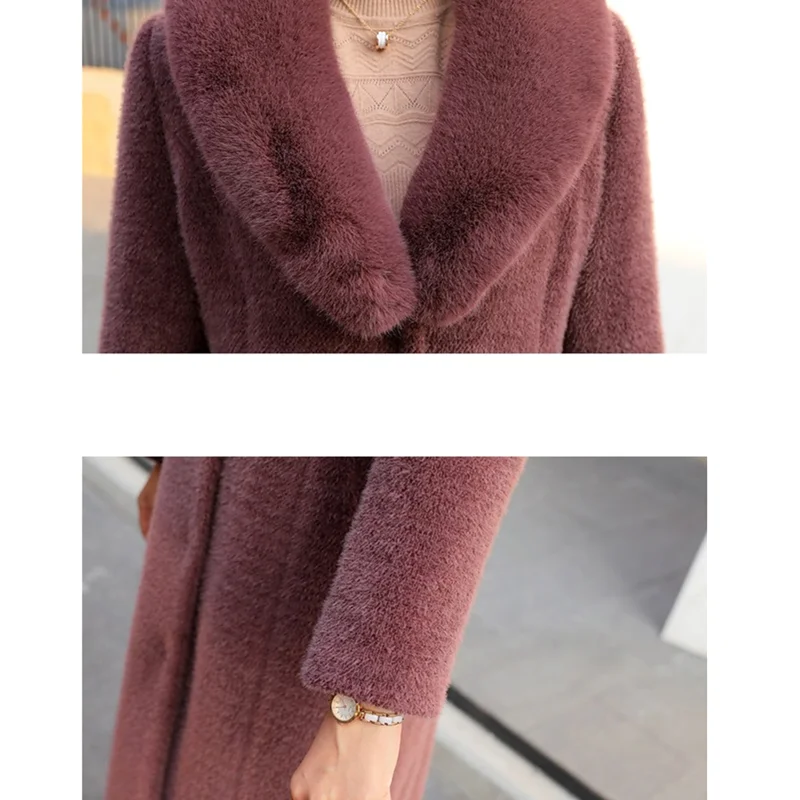 Autumn winter fur coat new medium-length plus size wome's mink velvet warm middle-aged and old woolen coats women's overcoat | Женская