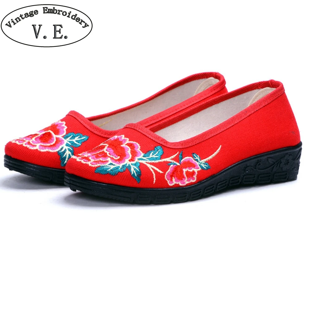 Китайская женская обувь изо льна на плоской подошве Национальная без застежки