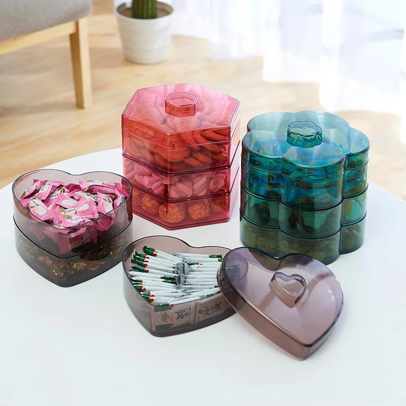 Multi Grids Stackable Compartments Food Storage Divider with Cover Lid Fruits Biscuits Dried Nuts Candy Container Plastic | Дом и сад
