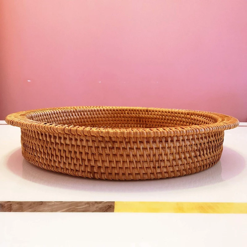 Ротанговый ручной круглый высокий настенный декоративный поднос для