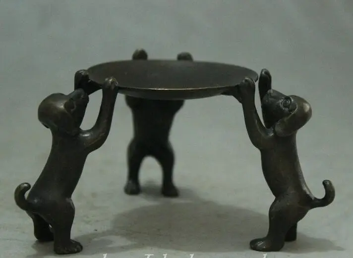 Китайская Бронзовая подсвечник с 3 собаками коллекционный старинная история