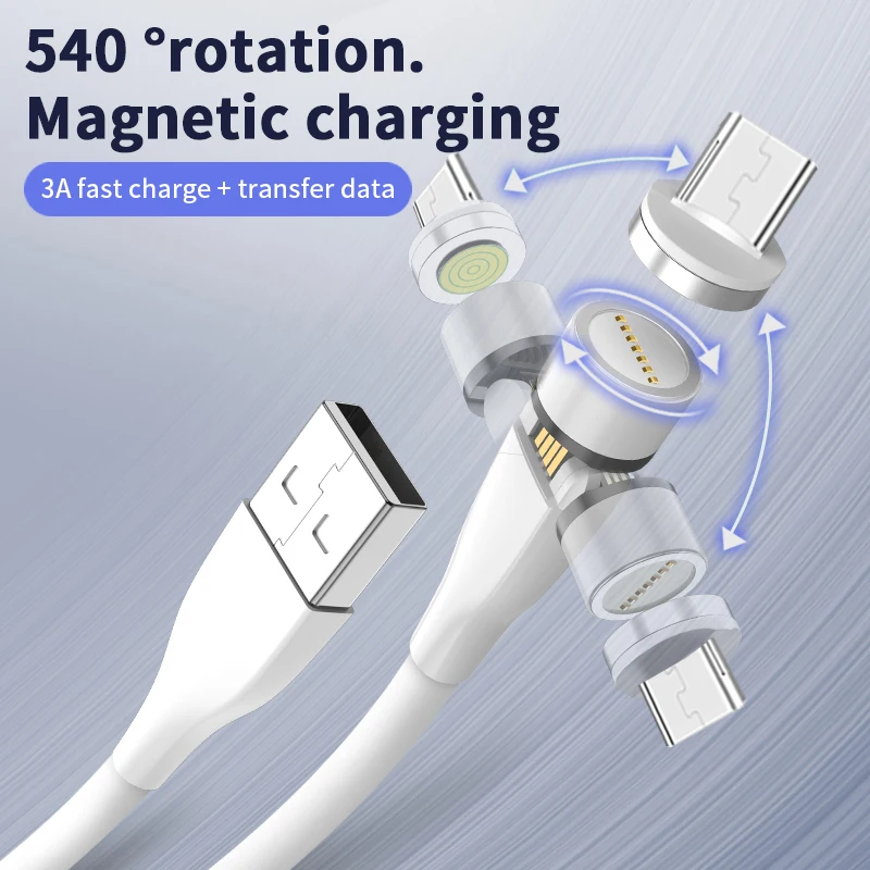 Магнитный зарядный кабель RDCY для iPhone быстрая зарядка 3 А вращение на 540 ° usb