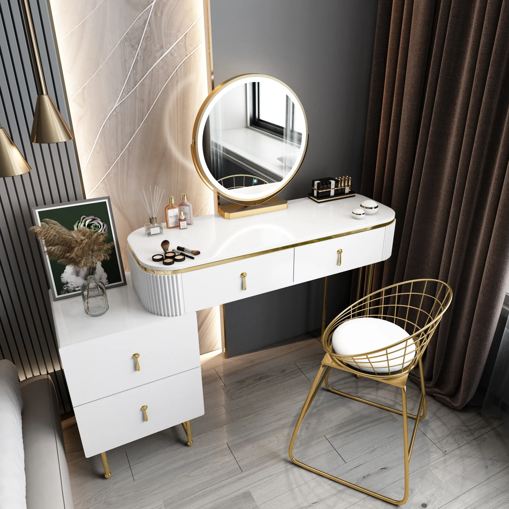 

Роскошный туалетный столик для спальни, встроенный современный минималистичный скандинавский шкаф для хранения в маленькой квартире, совр...