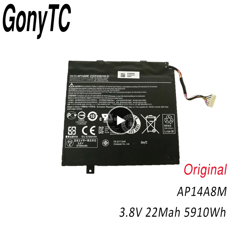 GONYTC оригинальный AP14A8M Батарея для Acer Iconia Tab 10 Замена A3 A20 A20FHD SW5 011 012 AP14A4M 5910 мА