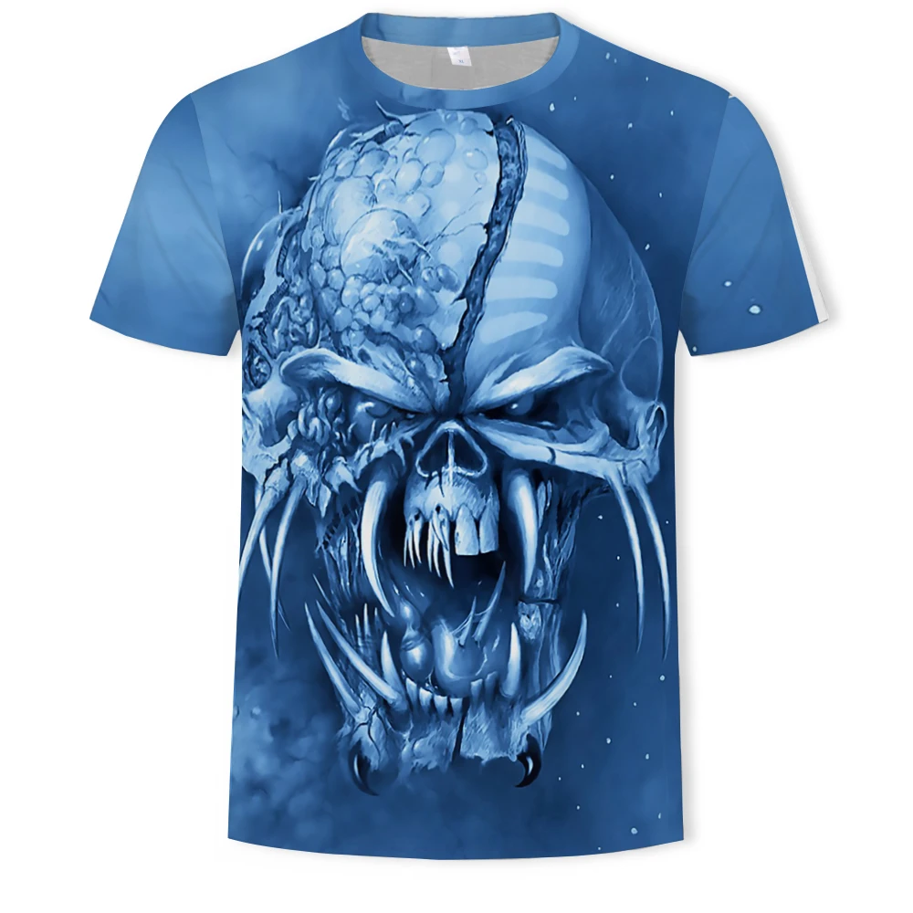 

2021 Summer Hot Sale Skull 3D Fashion Print T-Shirt Short Sleeve Men's Heavy Metal Grim Reaper Element Style Streetwear Top
