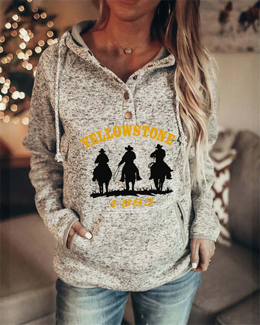 

Zipper Hoodie 2022 American Drama Yellowstone New 3D Printing Collarless Urban Casual Women's Fabric Polyester