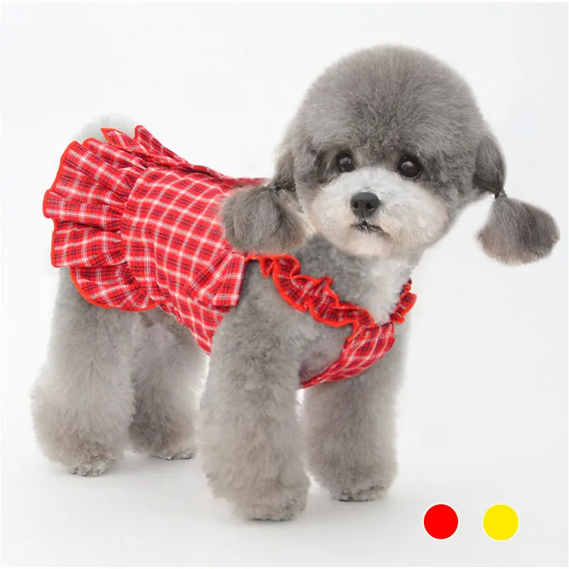 

Cotton dog dress for small dogs Plaid puppy clothes luxury fashion pet costume chihuahua vestidos para perritas dropshipping