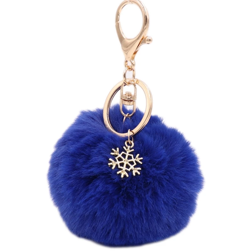 

Pom Pom Keychain with Snowflake Pendant Charms Furry Fluffy Plush Ball Keyring for Women Girls Bag Accessories Ornament