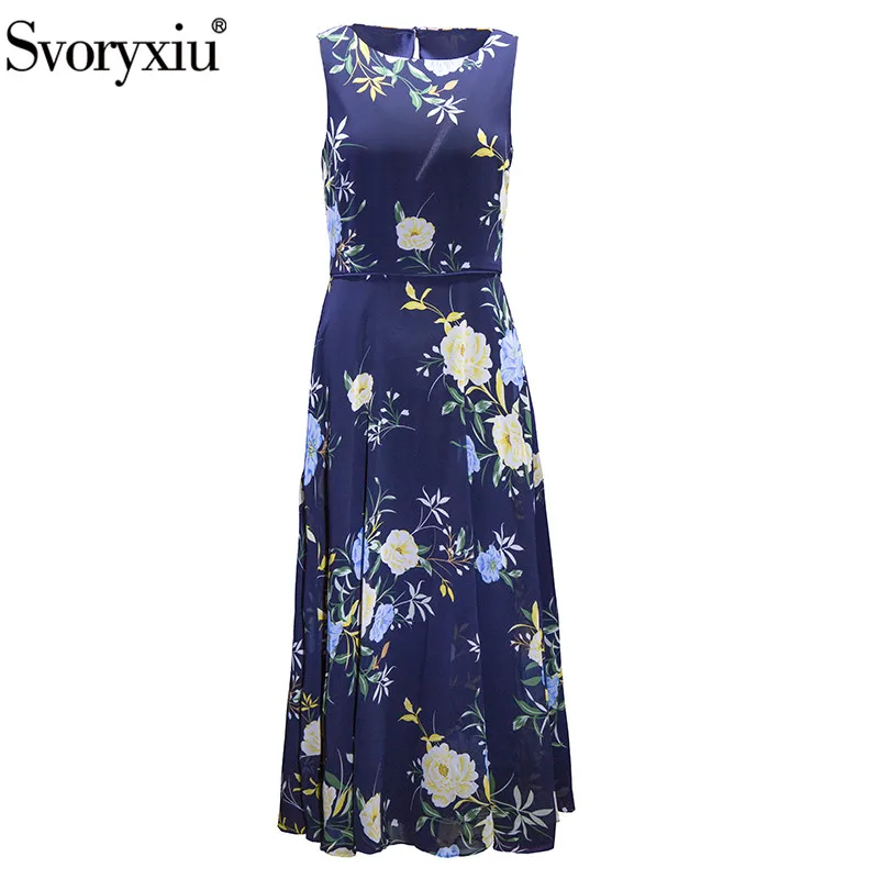 

Женское платье миди Svoryxiu, элегантное платье на бретельках без рукавов с круглым вырезом и цветочным принтом, вечерние платья трапециевидно...