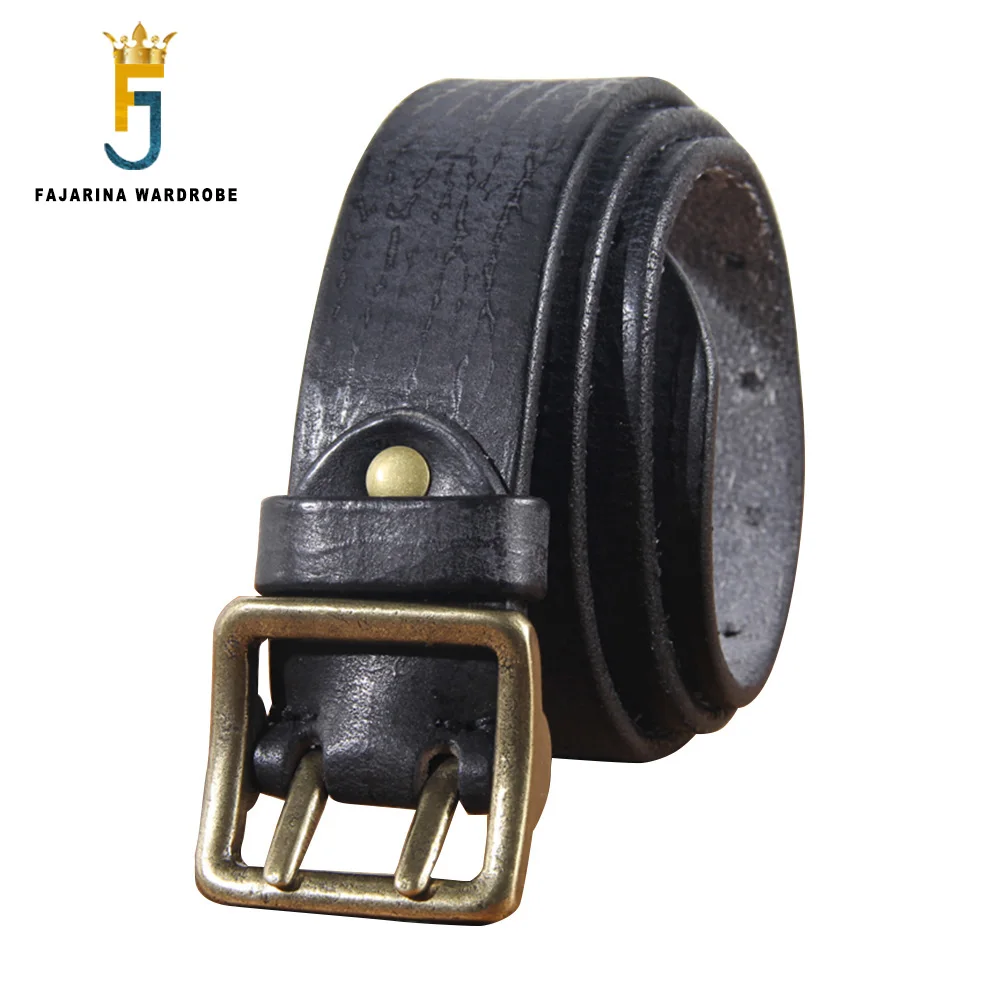 FAJARINA Men‘s Retro Cowhide Leather Brass Double Pin Buckle Metal Belt for Men Top Quality Solid Cow Skin Belts 3.8cm N17FJ950