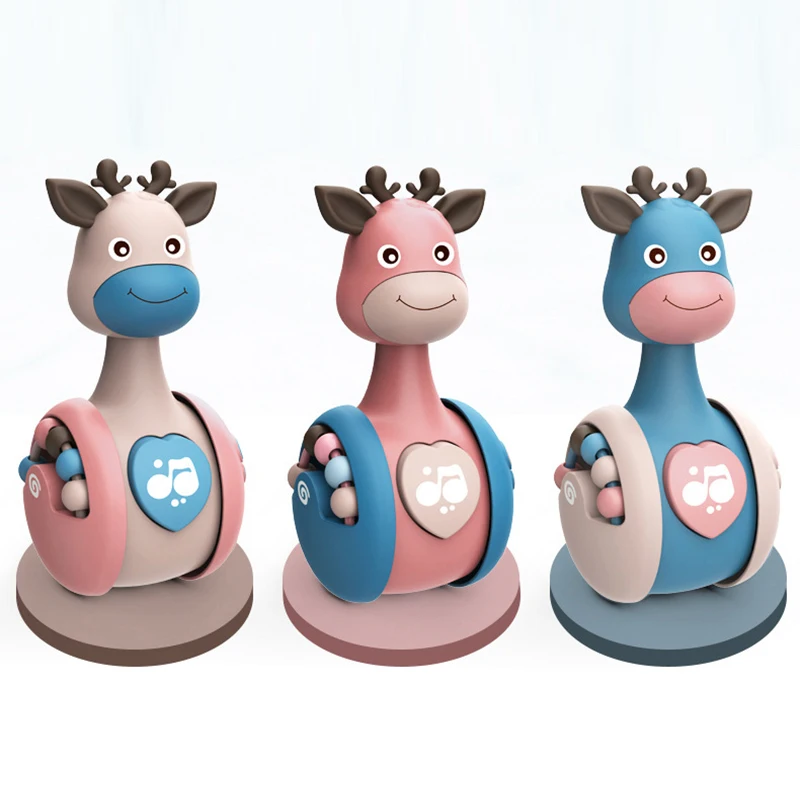 

Baby Sliding Deer Tumbler Rattle Learning Education Toys Newborn Teether Infant Hand Bell Mobile Press Squeaky Roly-Poly Toy