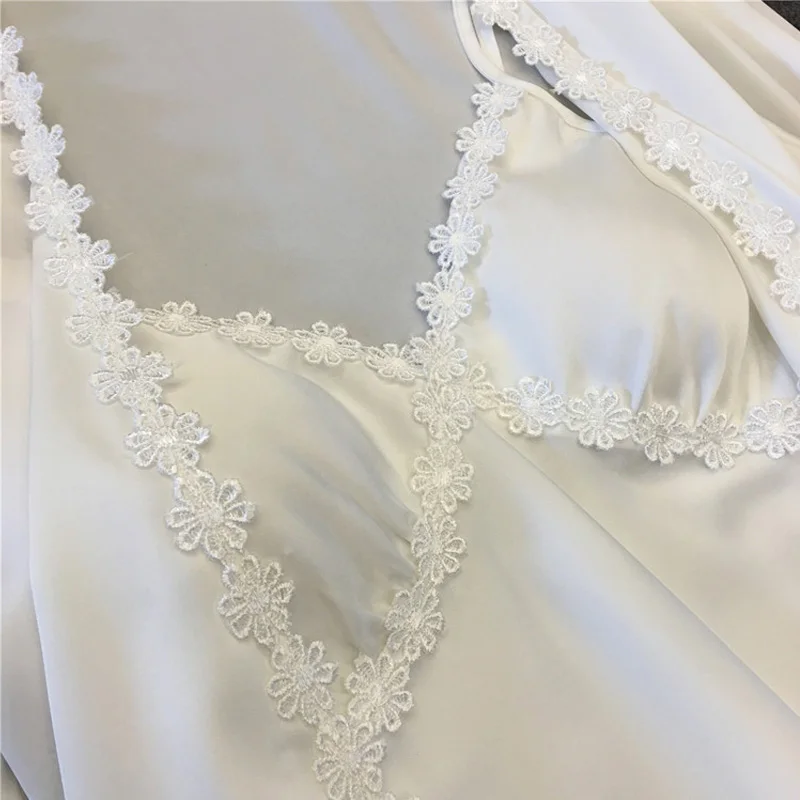 

summer sexy strap night skirt simulation silk long pajamas two-piece women's silk long-sleeved chest pad Women's pajamas