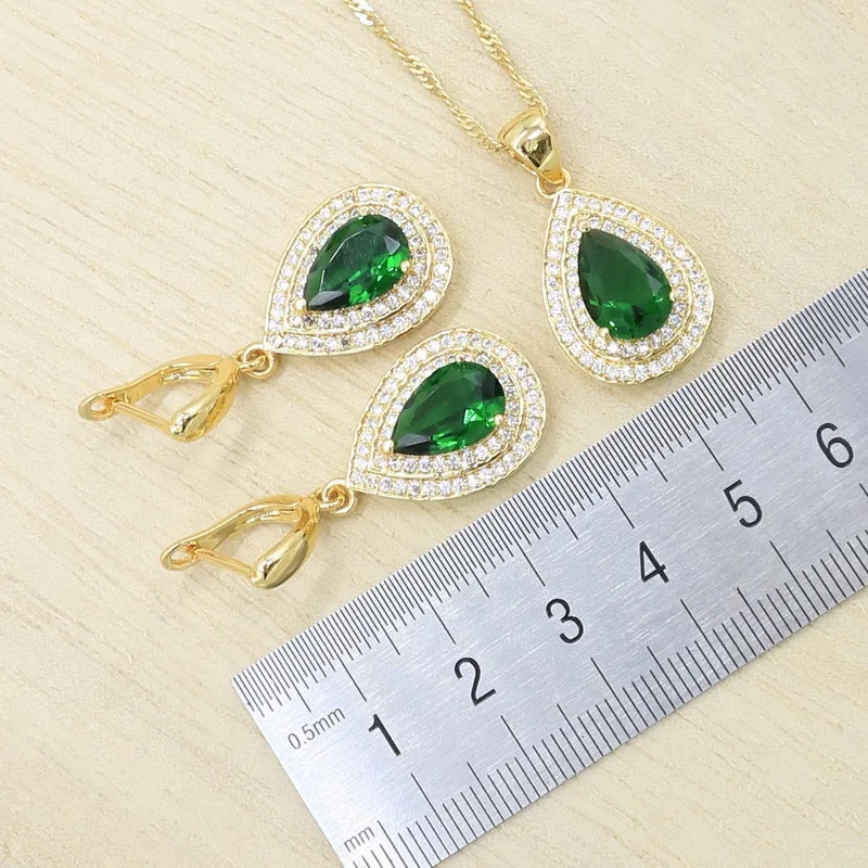 Капля воды позолоченный набор украшений для женщин зеленый браслет из цельного