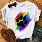 Милая футболка, топы, креативные модные повседневные топы с принтом сердечек, собачьих лап, летняя простая женская футболка, футболка с коротким рукавом